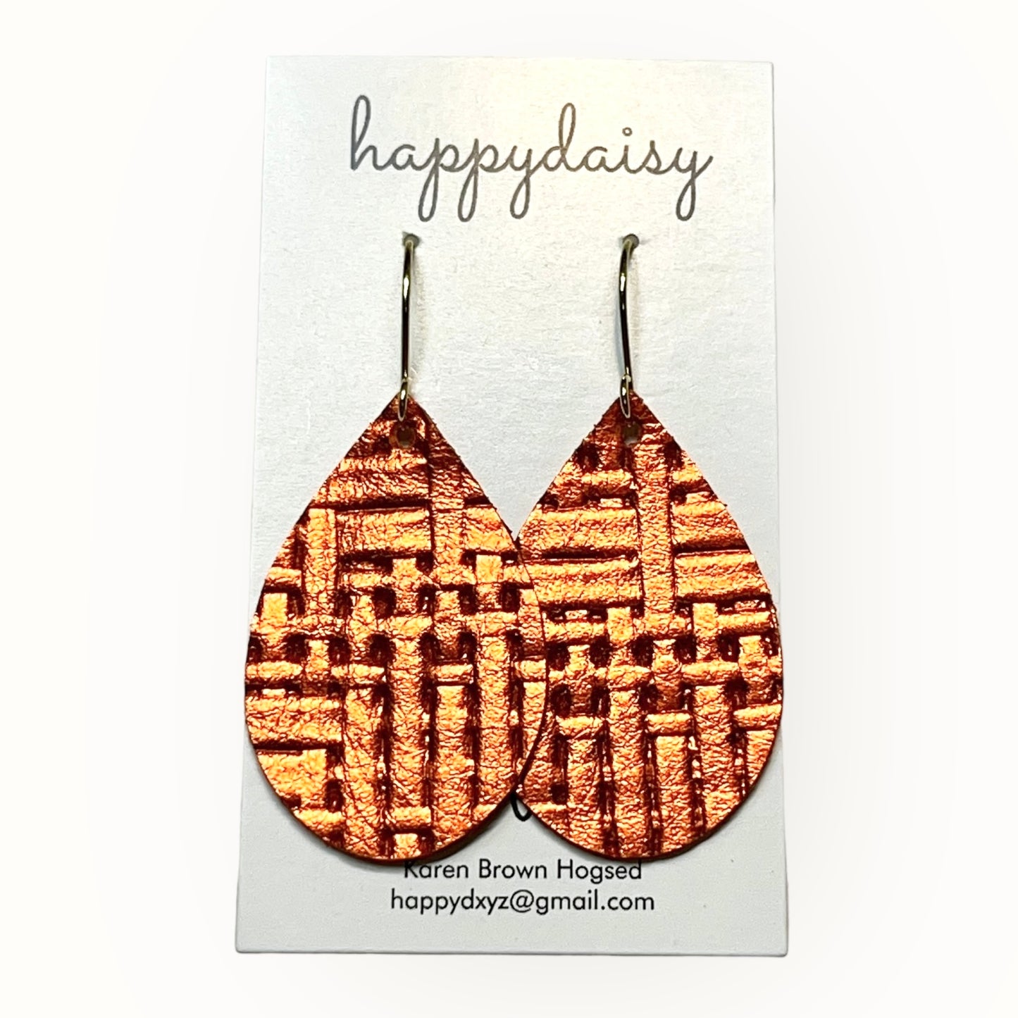 Fall Weave Embossed Metallic Orange Leather Teardrop Earrings