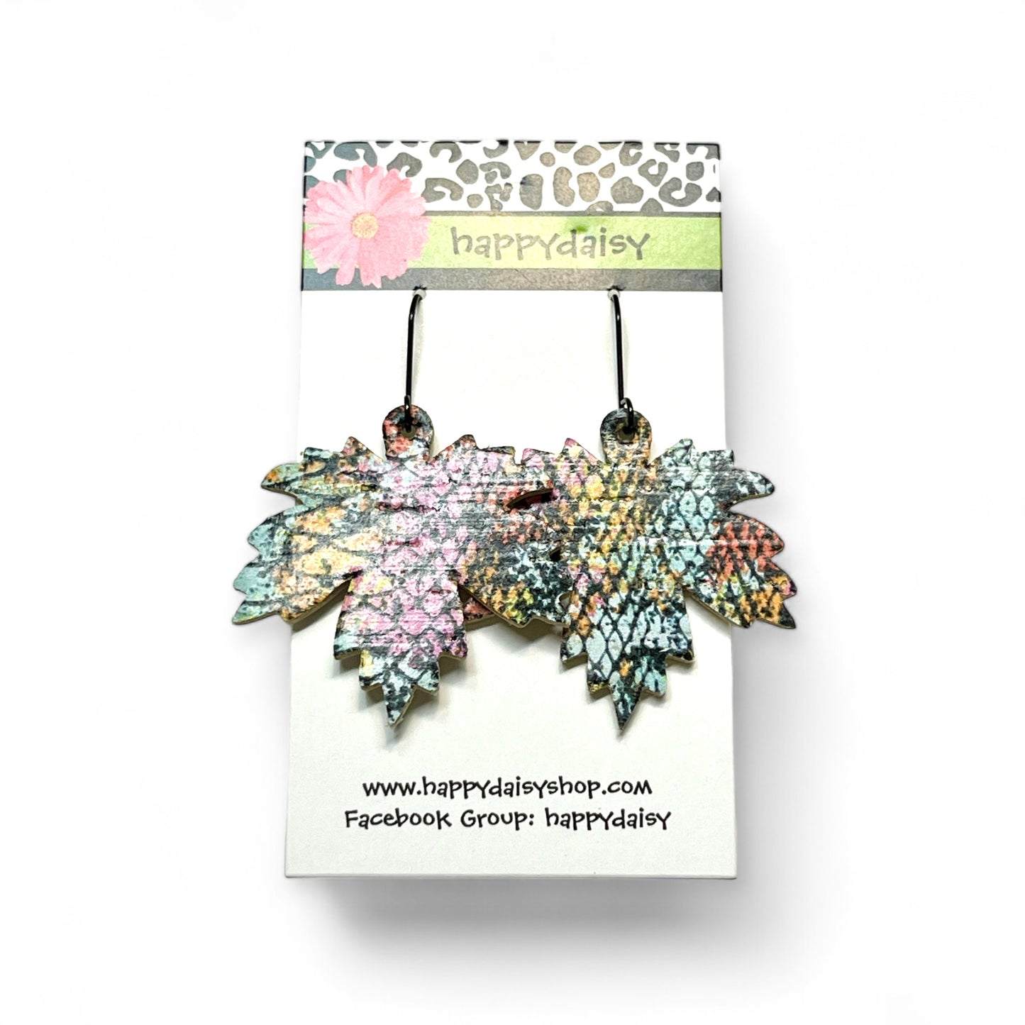 Fall Leaf Multicolor Cork on Leather Earrings