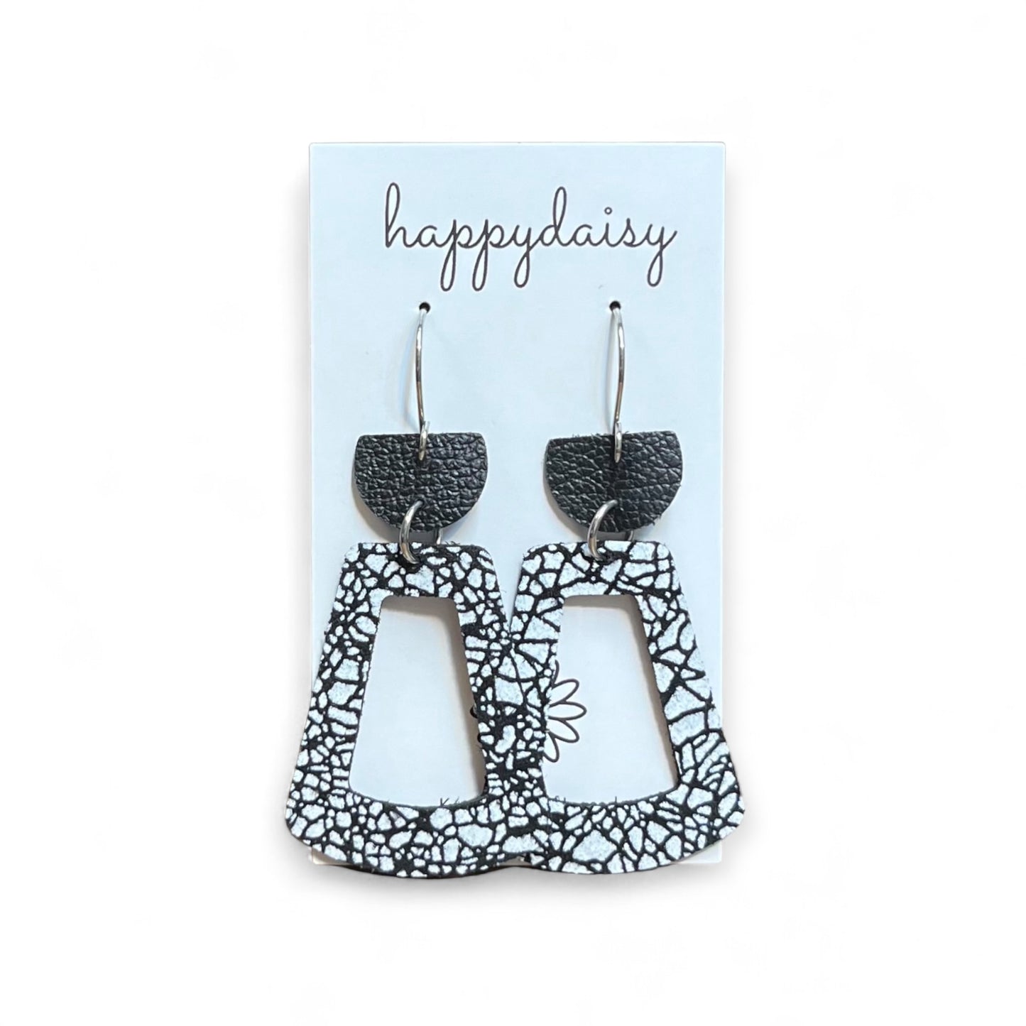 Halloween Black and White Leather Earrings