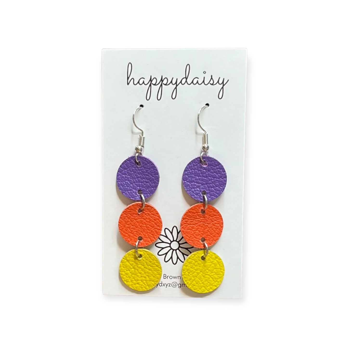 Halloween Purple Orange Yellow Stacked Circle Leather Earrings