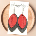 Football Red Black Embossed Leather Earrings