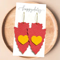 Football Sports Team Red & Gold Hearts Leather Earrings