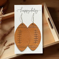 Football Saddle Brown Embossed Leather Earrings