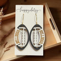 Football Bulldogs Black Gold & White Wood Earrings