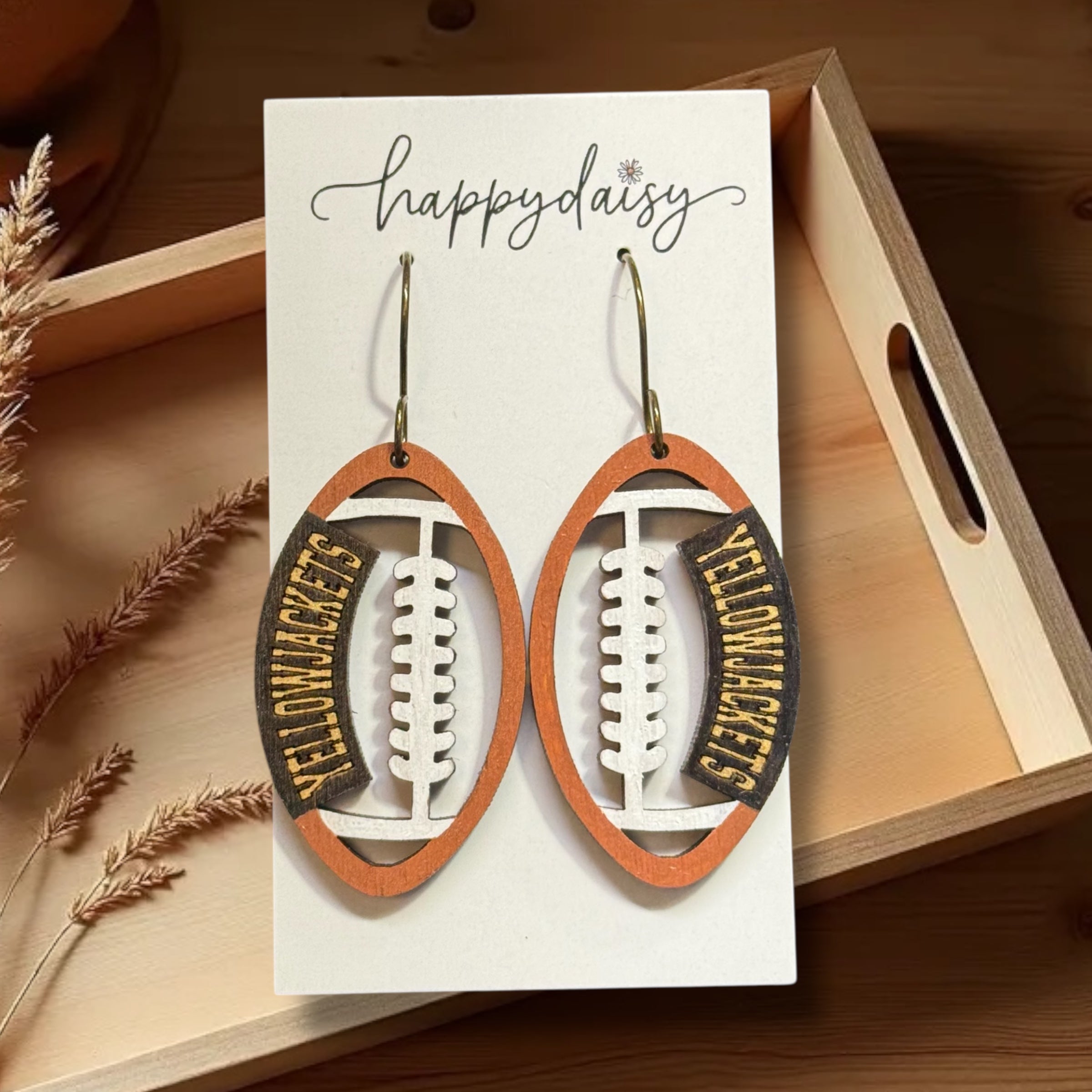 Football Yellowjackets Black & Gold Wood Earrings