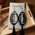 Football Yellowjackets Black & Gold Wood Earrings with Tassels
