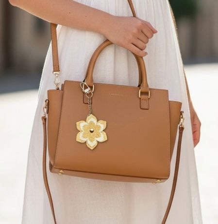 Golden Meadow Leather Flower Bag Charm