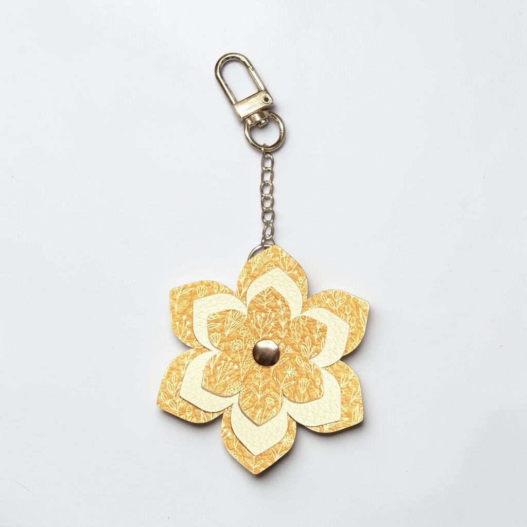 Golden Meadow Leather Flower Bag Charm