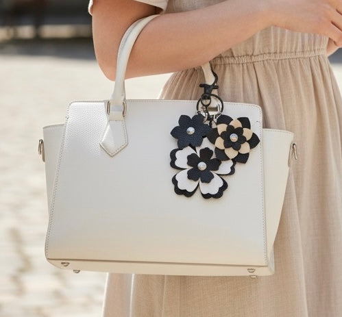 Midnight Bloom Leather Flower Bag Charm