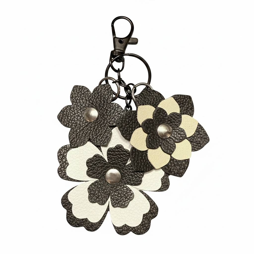 Midnight Bloom Leather Flower Bag Charm