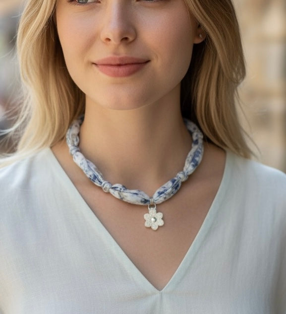 Blue Skies Floral Scarf Necklace