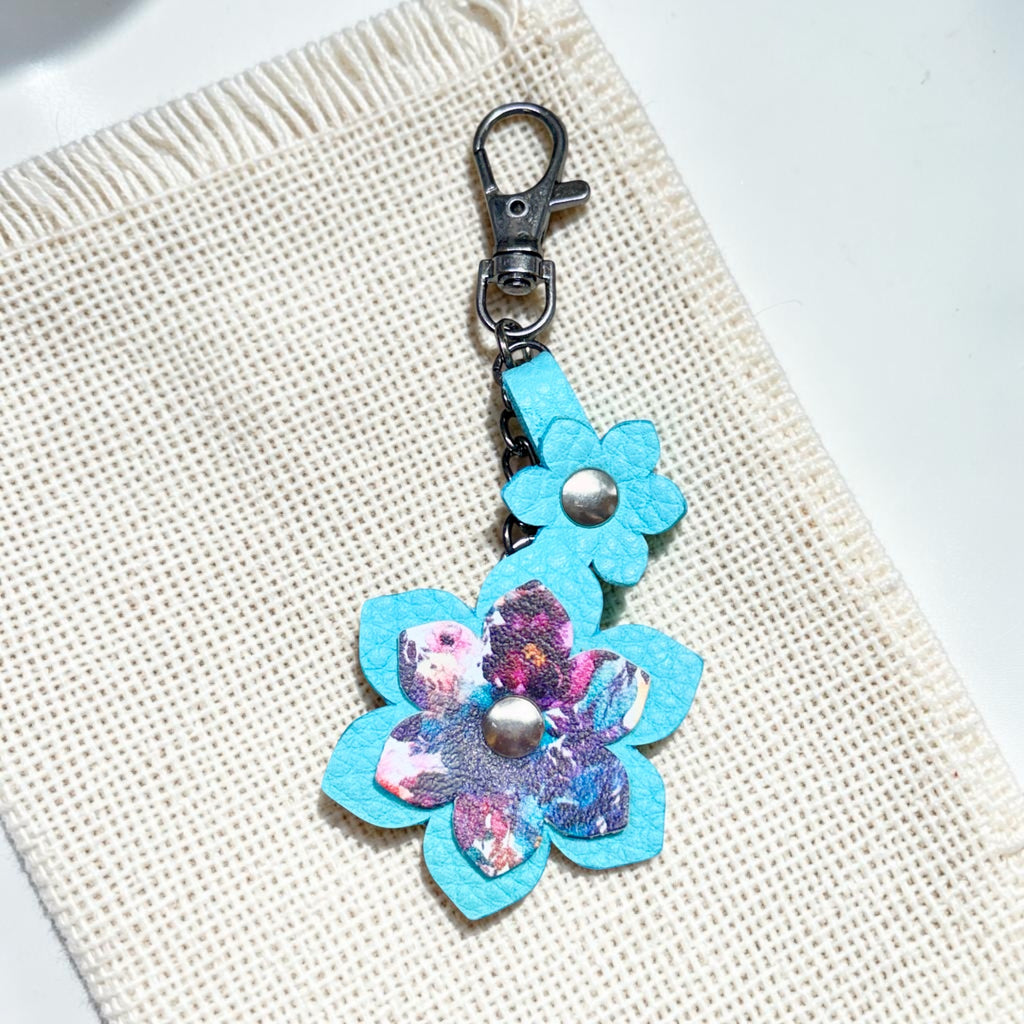 Turquoise Floral Leather Flower Bag Charm