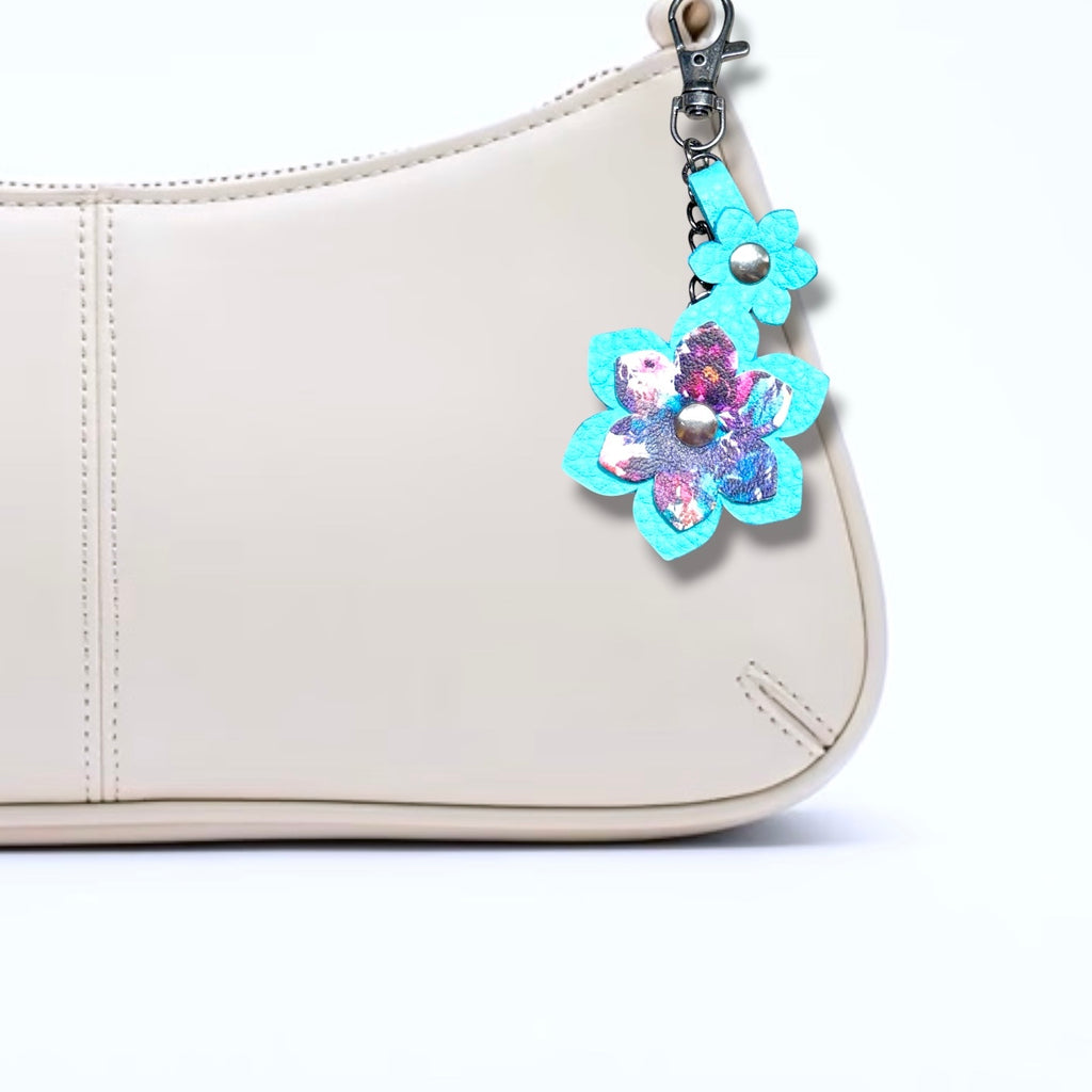 Turquoise Floral Leather Flower Bag Charm